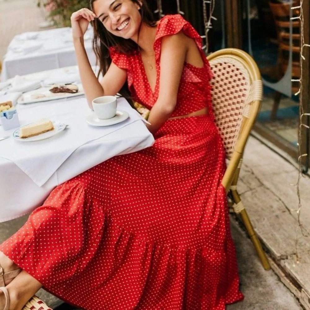 Free People Pretty Dayz Red and White Polka Dot Free Flowing Skirt Size Small - Picture 2 of 5